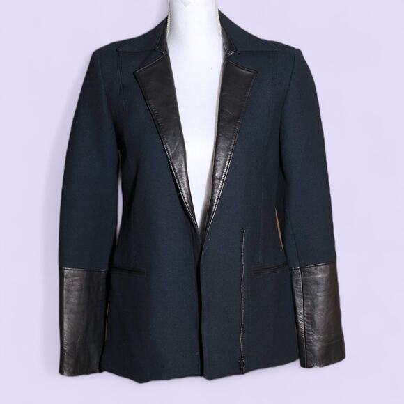 HELMUT LANG Black Blazer with Lamb Leather Trim - Size 0 - Picture 2 of 8